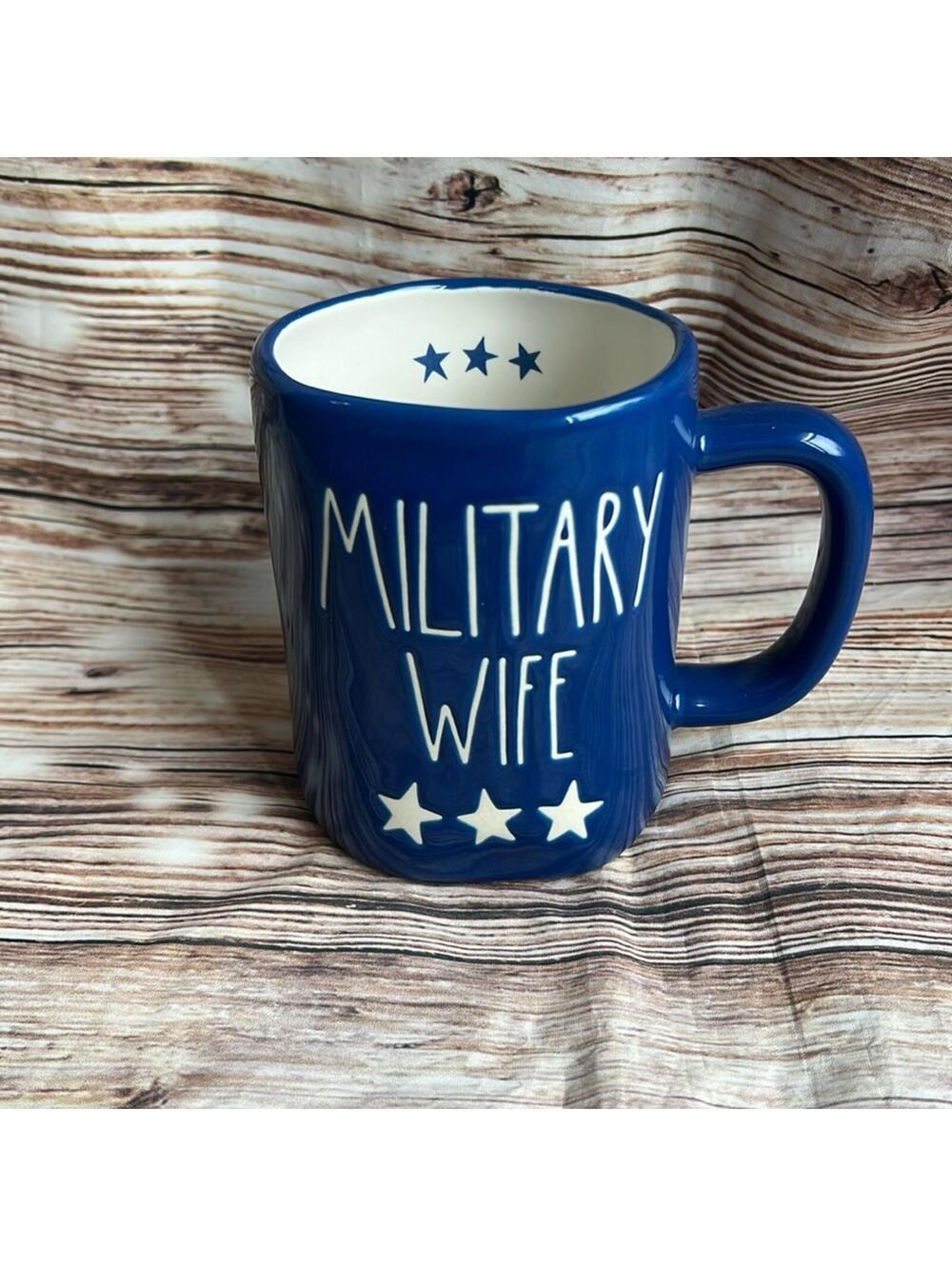 Rae Dunn Blue MILITARY WIFE Mug
